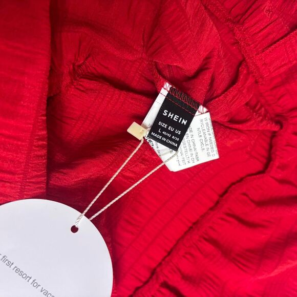 SHEIN VCAY Large Flowy Summer Ruched Mini Beach Sundress Women's Red Dress - Picture 7 of 8